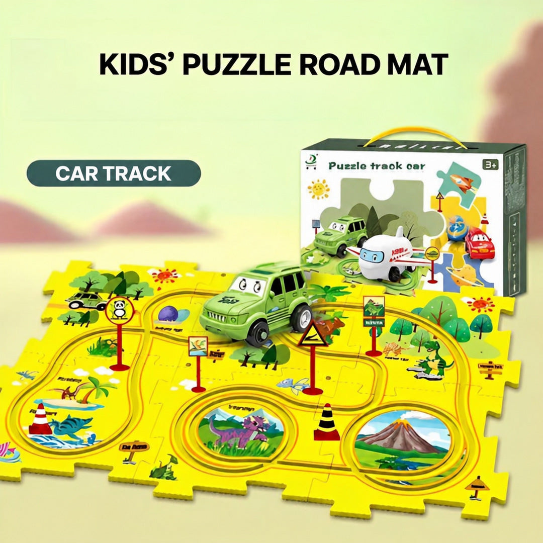 Puzzle Track Car Mat with Modular Road Sections