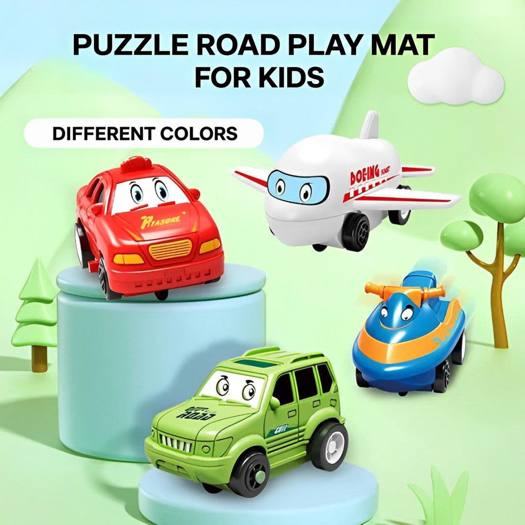 Puzzle Track Car Mat with Modular Road Sections