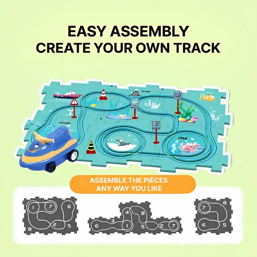 Puzzle Track Car Mat with Modular Road Sections