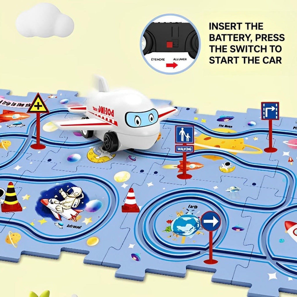 Puzzle Track Car Mat with Modular Road Sections