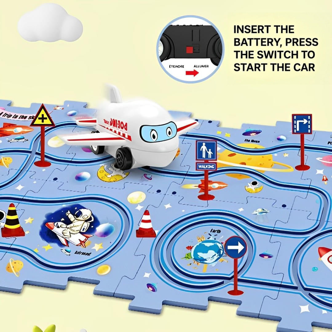 Puzzle Track Car Mat with Modular Road Sections