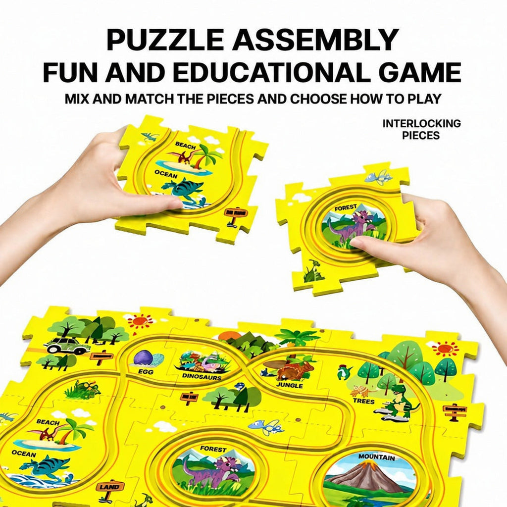 Puzzle Track Car Mat with Modular Road Sections