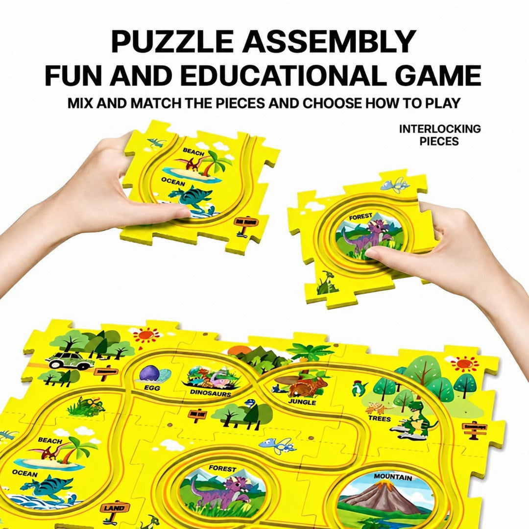 Puzzle Track Car Mat with Modular Road Sections