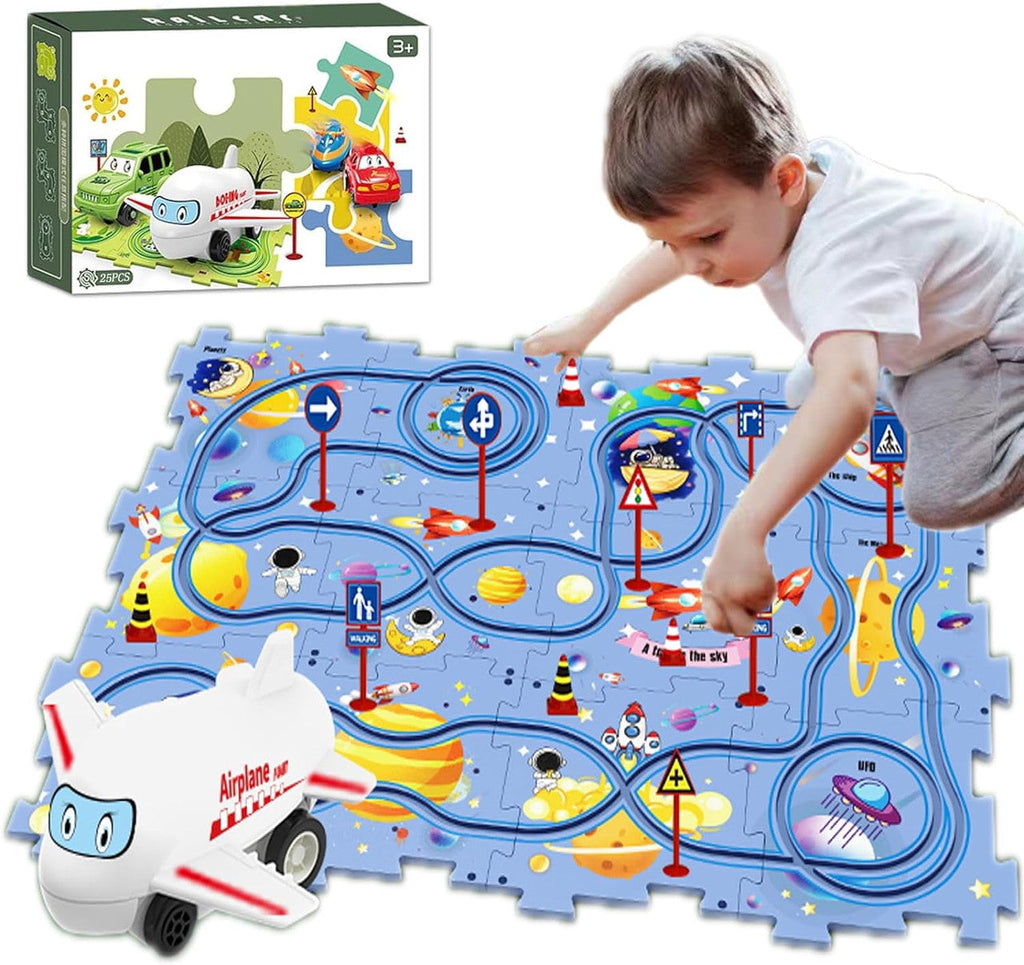 Puzzle Track Car Mat with Modular Road Sections