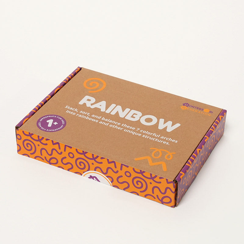 Wooden Rainbow Stacker, 7 Arches and 7 Figurines Set