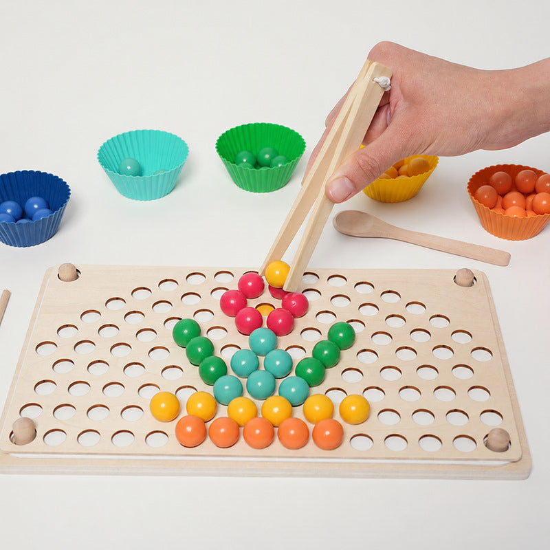 Rainbow Sorting Toy with Wooden Beads and Tweezers