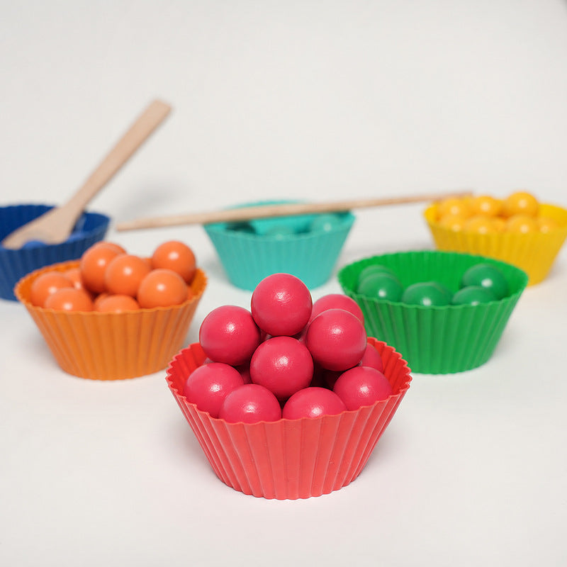 Rainbow Sorting Toy with Wooden Beads and Tweezers
