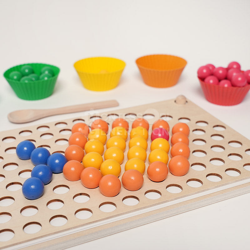 Rainbow Sorting Toy with Wooden Beads and Tweezers