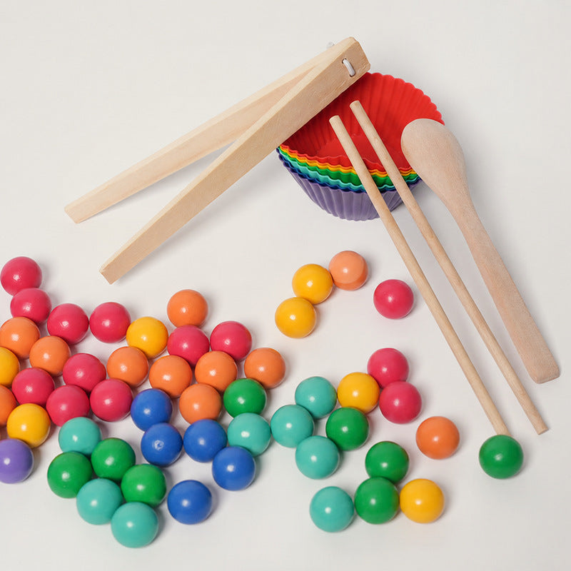 Rainbow Sorting Toy with Wooden Beads and Tweezers