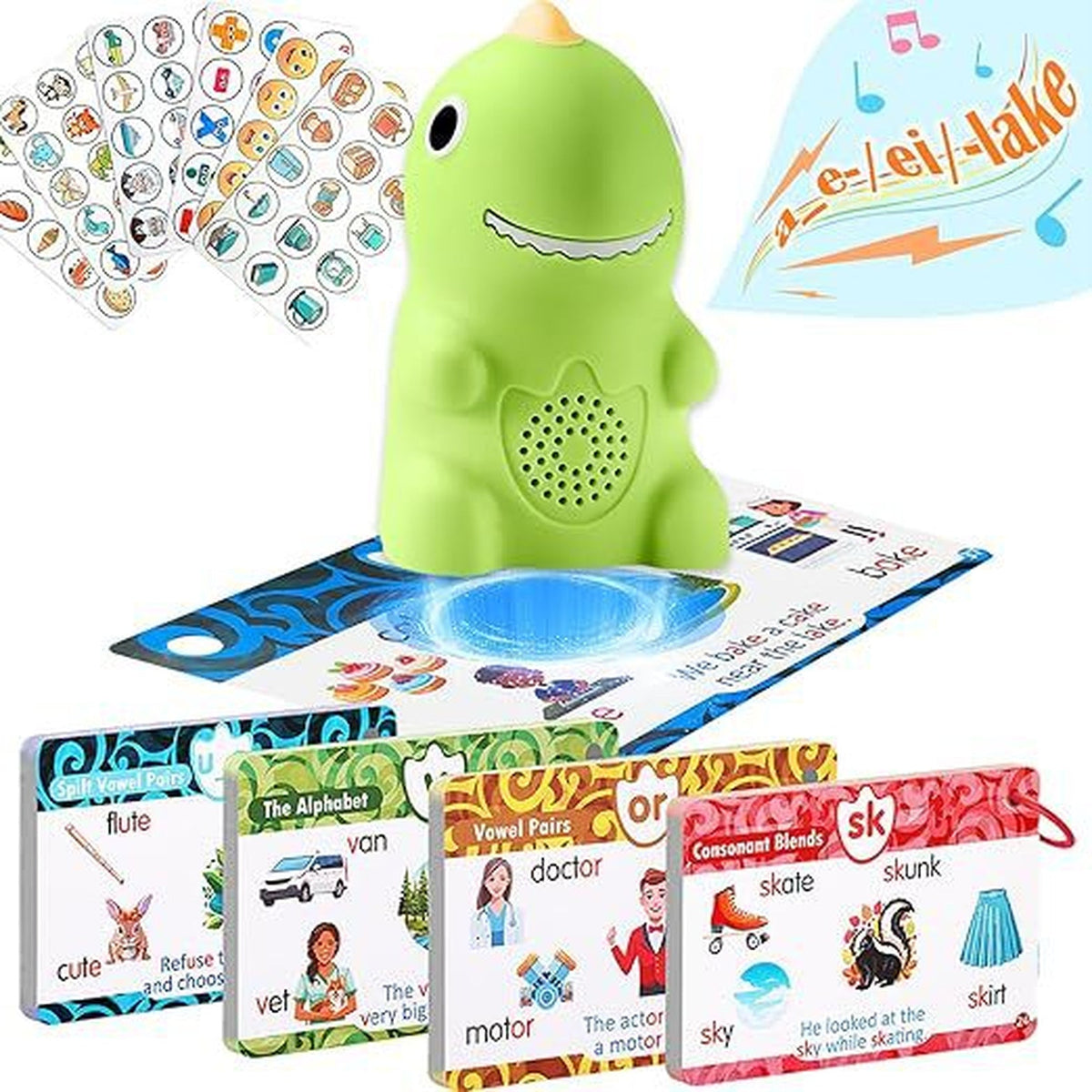Dinosaur Talking Flash Cards, 148-Card Phonics Reader & Sticker Set