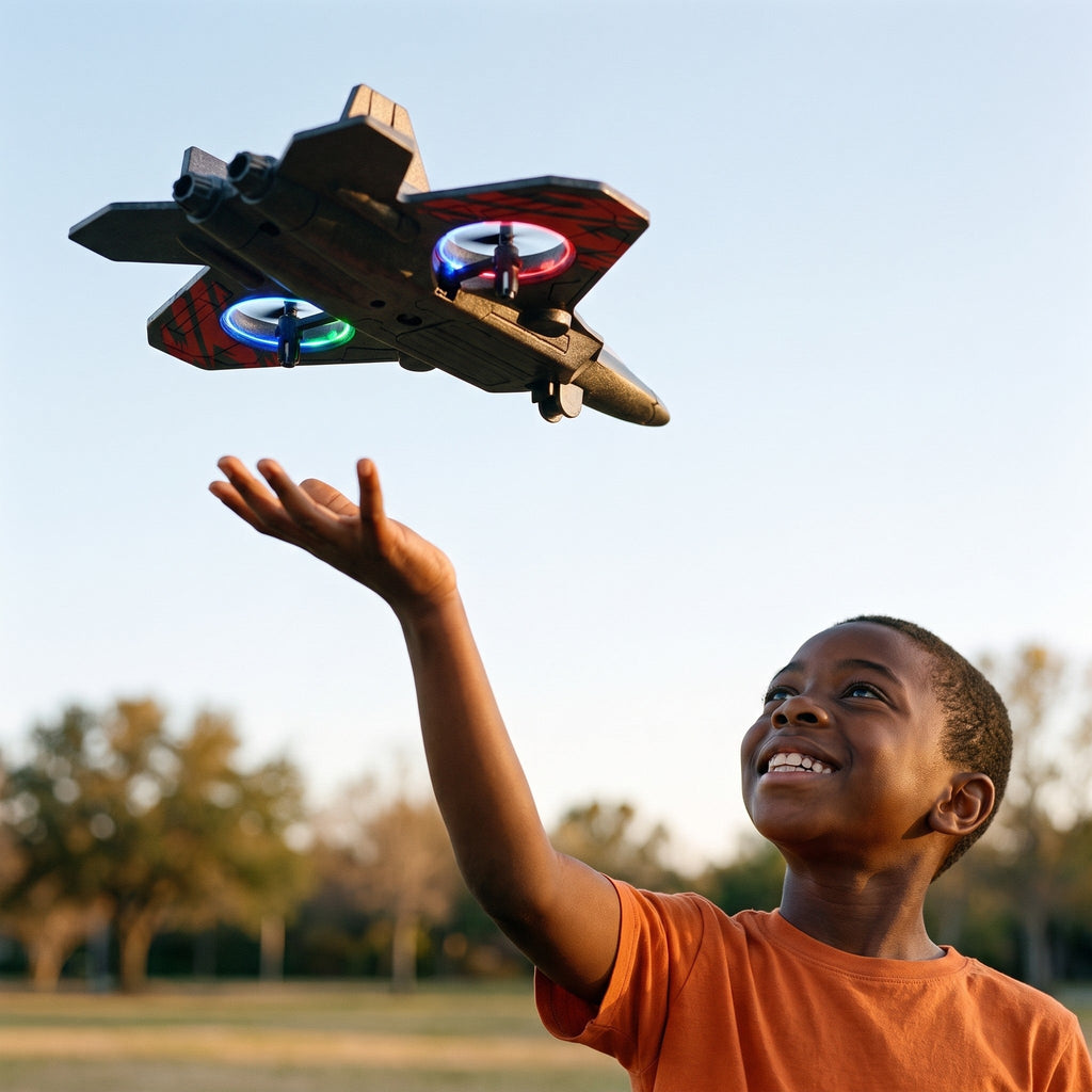 Remote Control Fighter Jet, Foam Stunt Drone with LED Rings