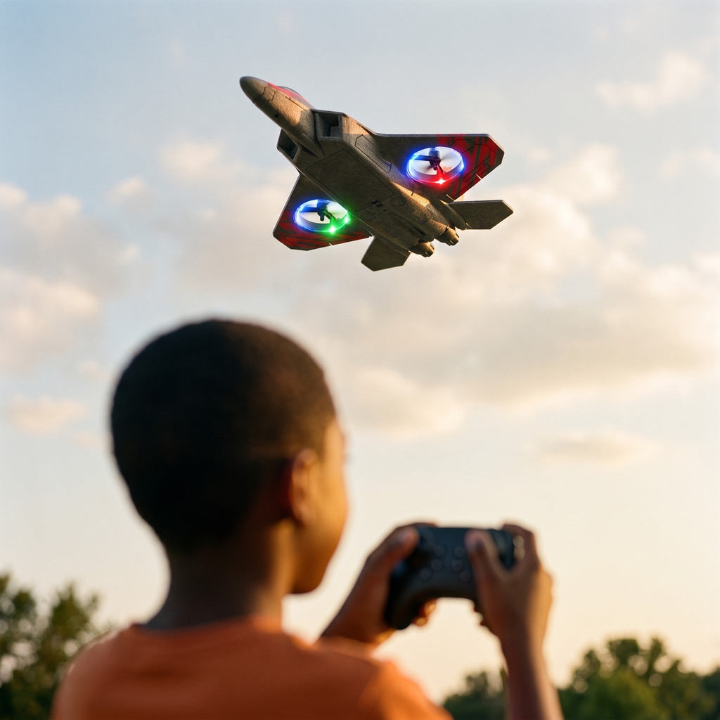 Remote Control Fighter Jet, Foam Stunt Drone with LED Rings