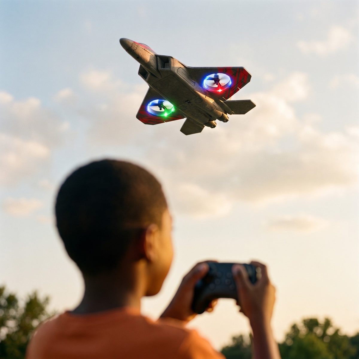 Remote Control Fighter Jet, Foam Stunt Drone with LED Rings