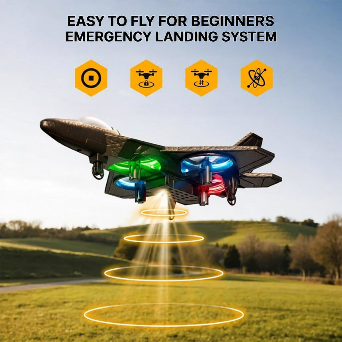 Remote Control Fighter Jet with LED Lights and 4 Propellers
