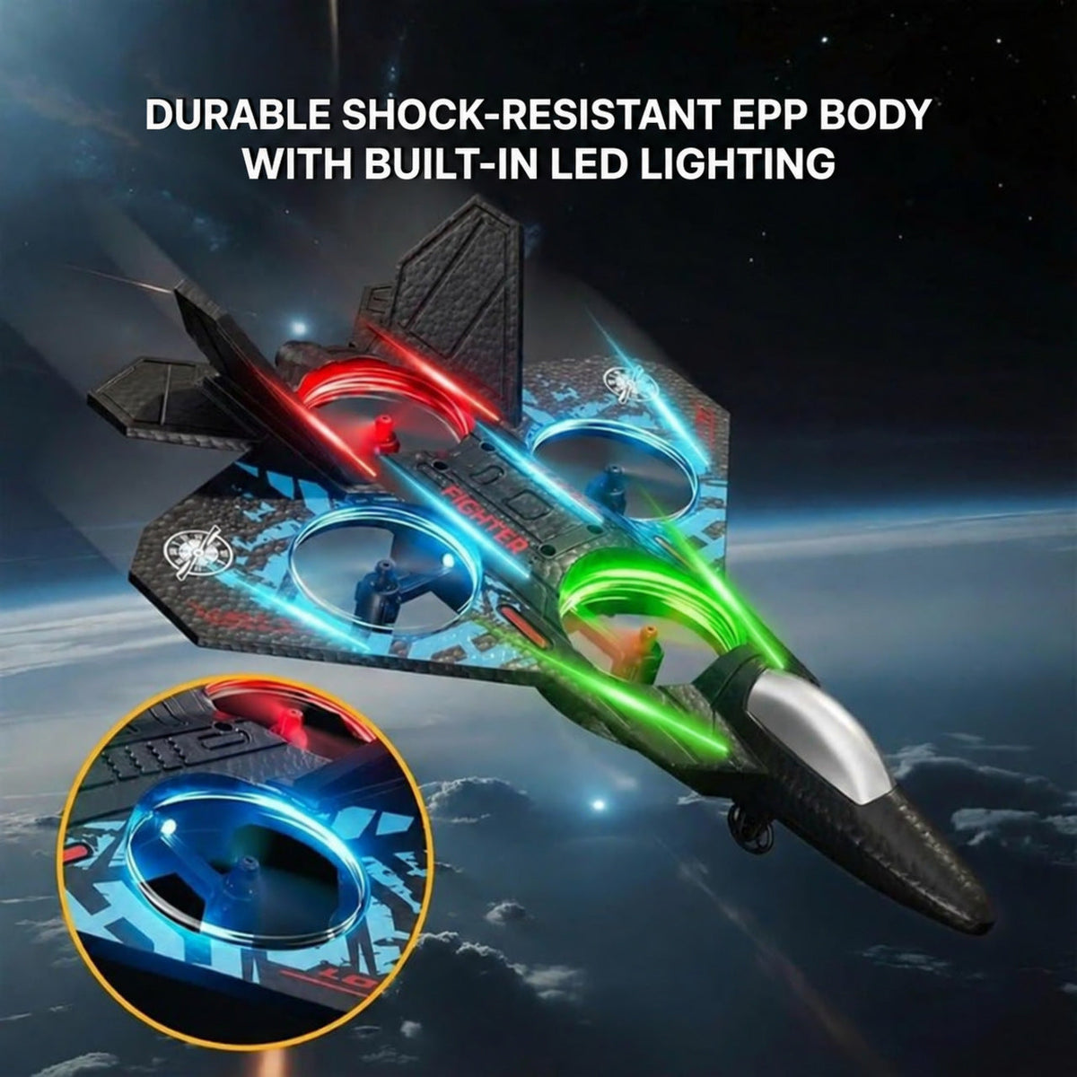 Remote Control Fighter Jet with LED Lights and 4 Propellers