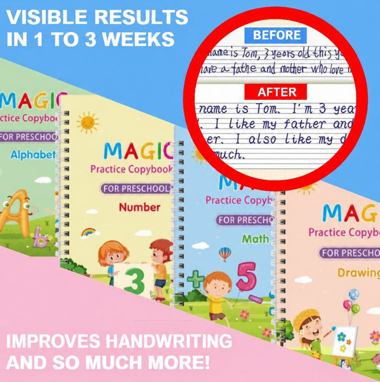 Reusable Magic Copybook with Pen and Refills for Preschoolers