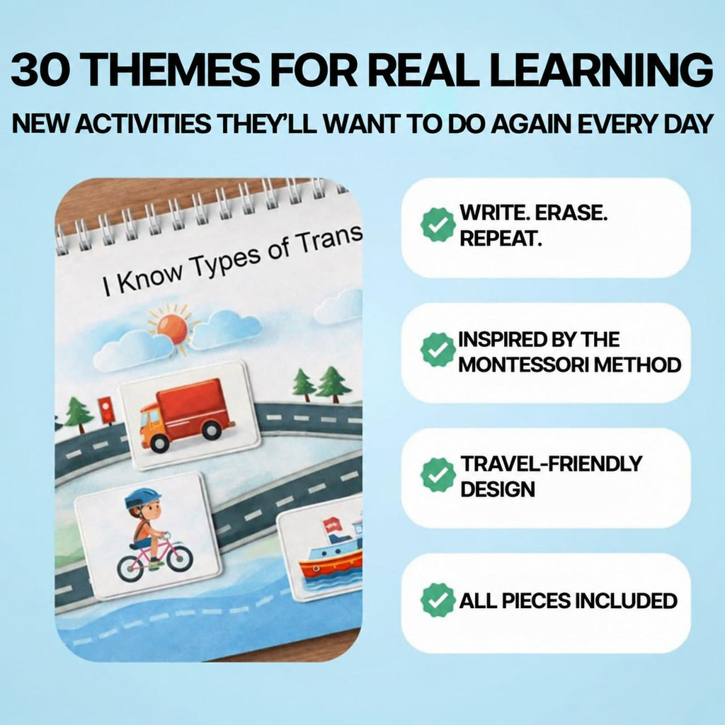 Reusable Preschool Activity Book with 30 Educational Themes
