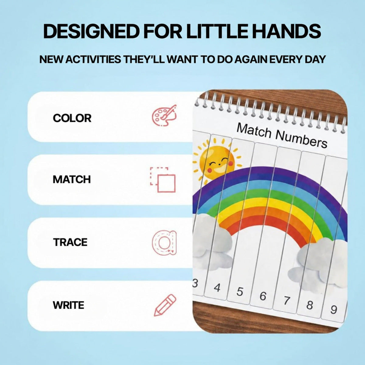 Reusable Preschool Activity Book with 30 Educational Themes