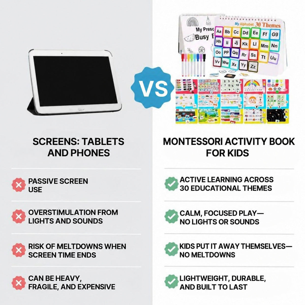Reusable Preschool Activity Book with 30 Educational Themes