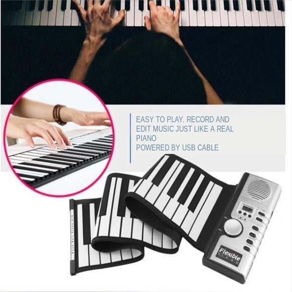 Roll-Up Piano Keyboard with 61 Keys and USB Connection