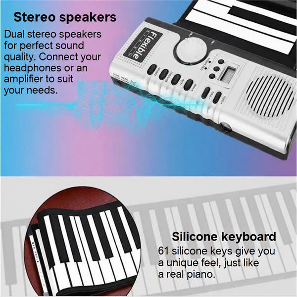 Roll-Up Piano Keyboard with 61 Keys and USB Connection