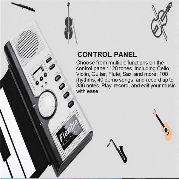 Roll-Up Piano Keyboard with 61 Keys and USB Connection