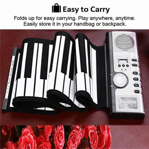 Roll-Up Piano Keyboard with 61 Keys and USB Connection