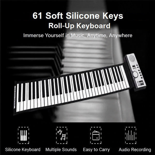 Roll-Up Piano Keyboard with 61 Keys and USB Connection