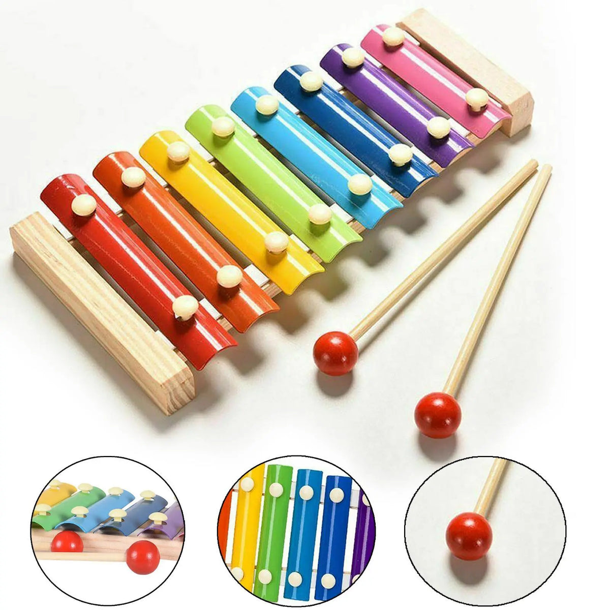 Wooden Xylophone with 8 Colorful Metal Keys
