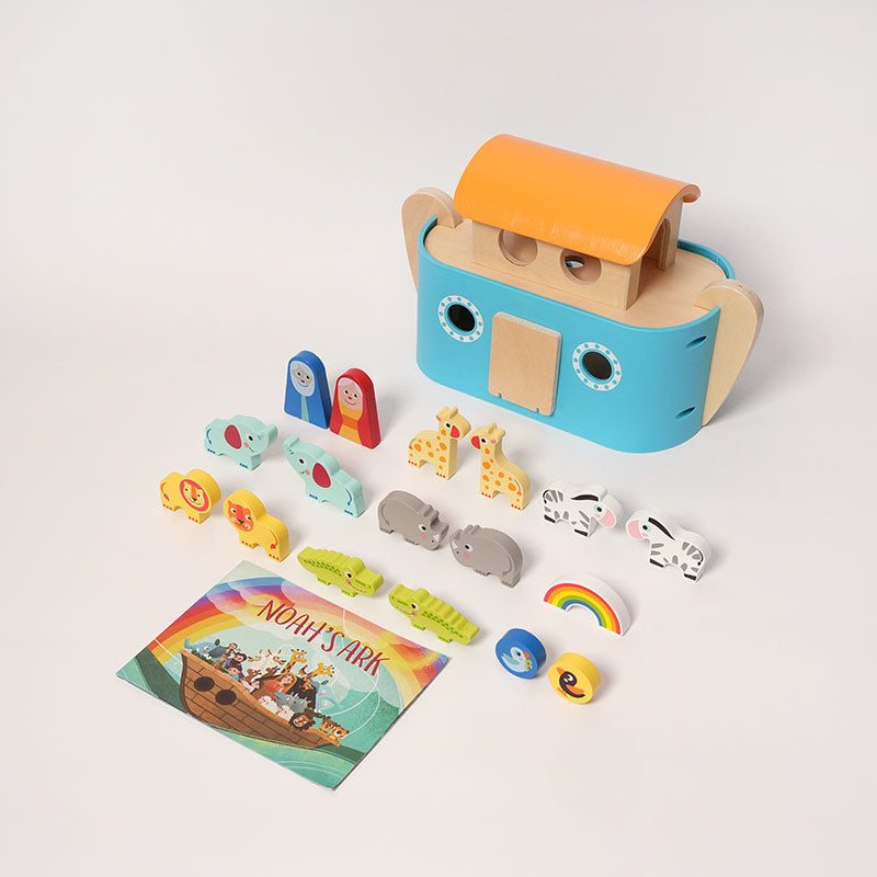 Wooden Noah's Ark Toy with Animals and Storybook