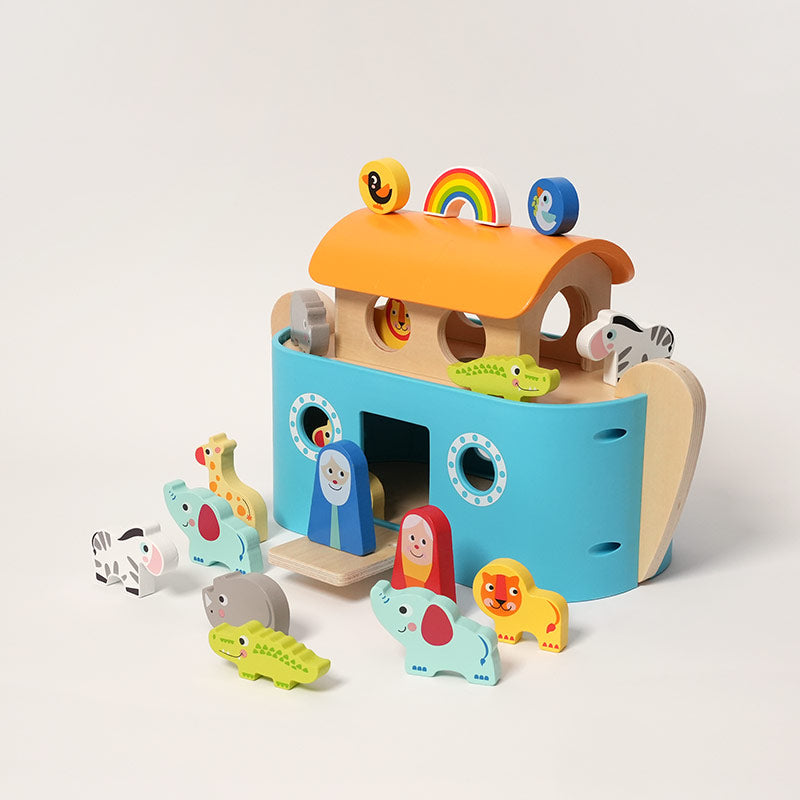 Wooden Noah's Ark Toy with Animals and Storybook