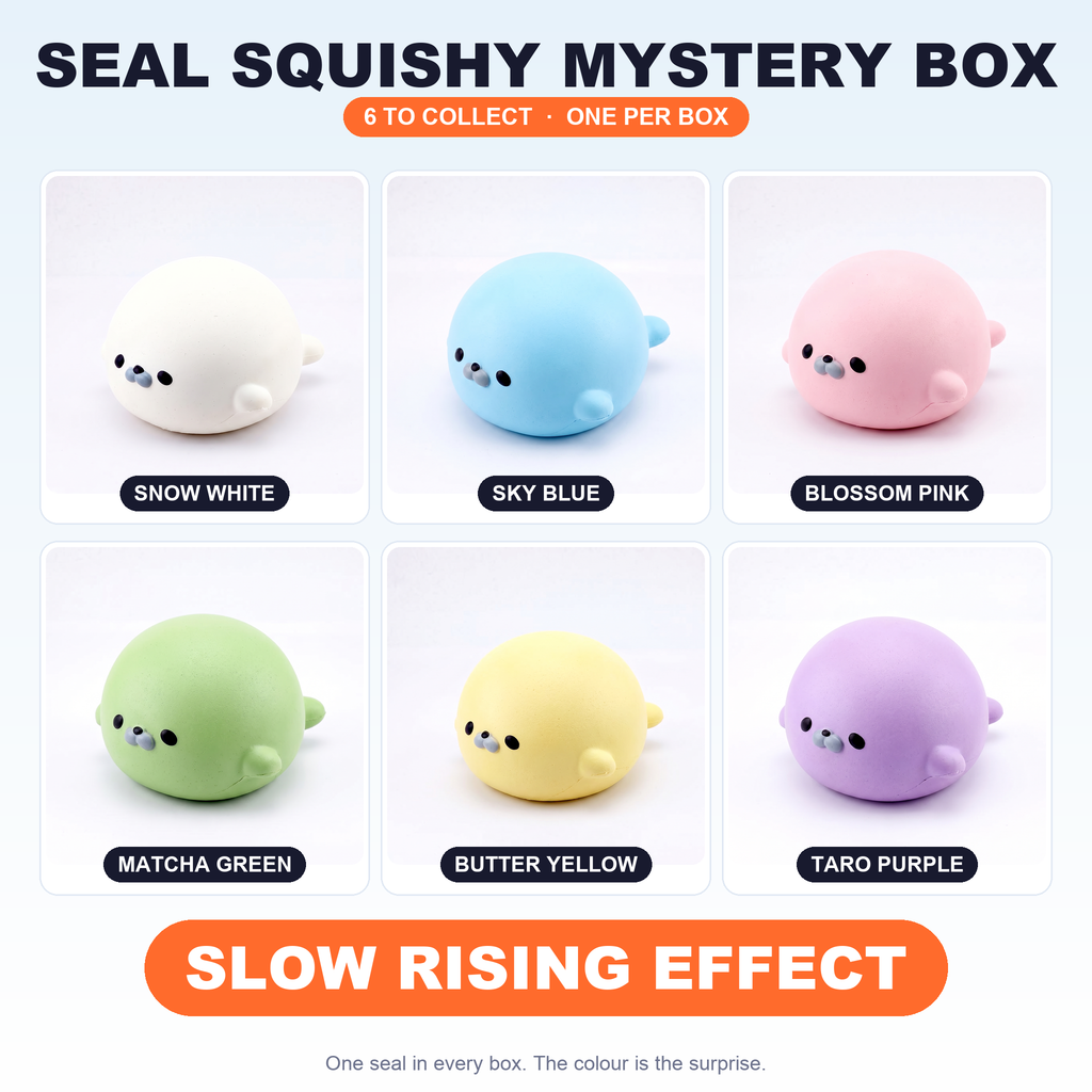 Seal Squishy Mystery Box, 6 Colours to Collect, Slow Rising