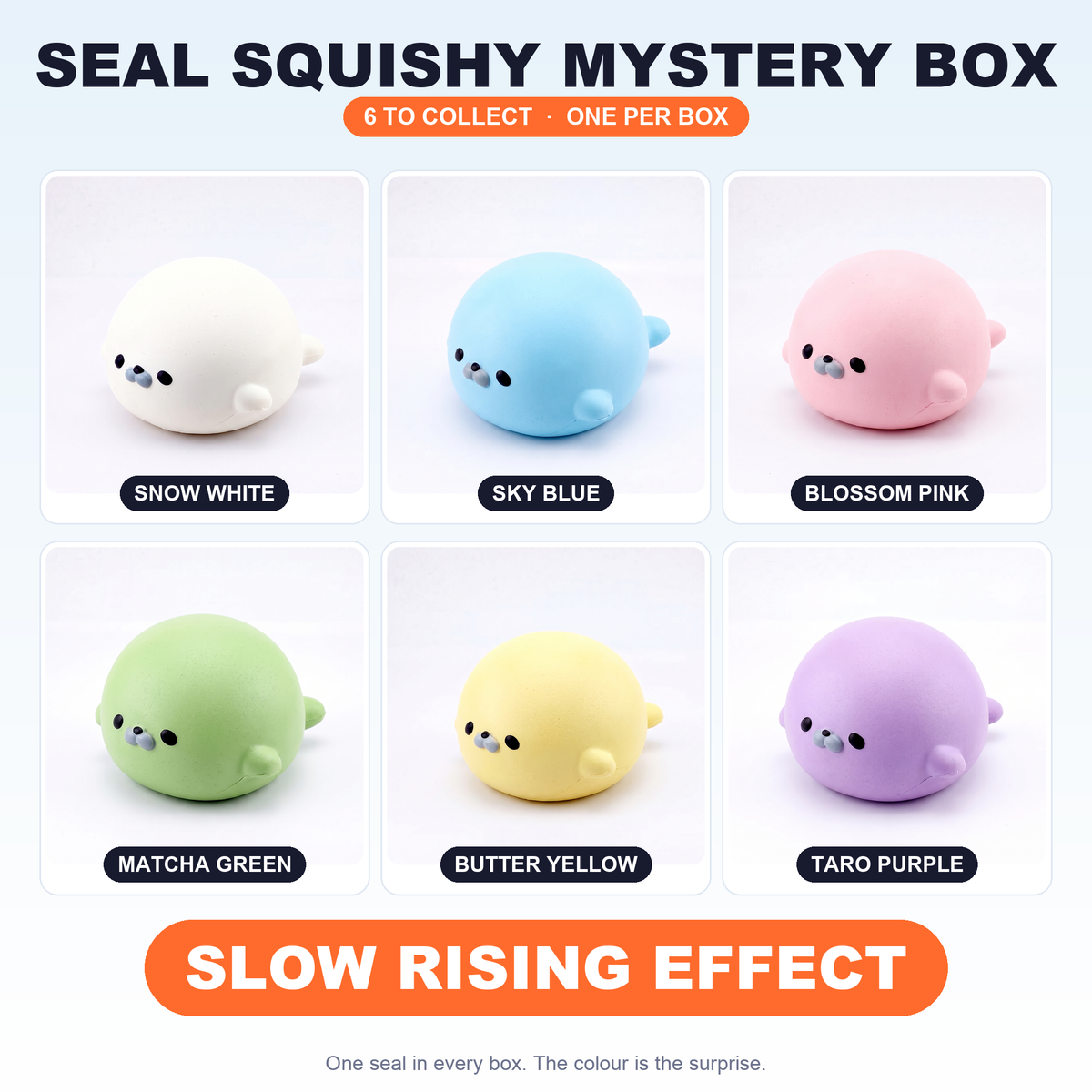 Seal Squishy Mystery Box, 6 Colours to Collect, Slow Rising