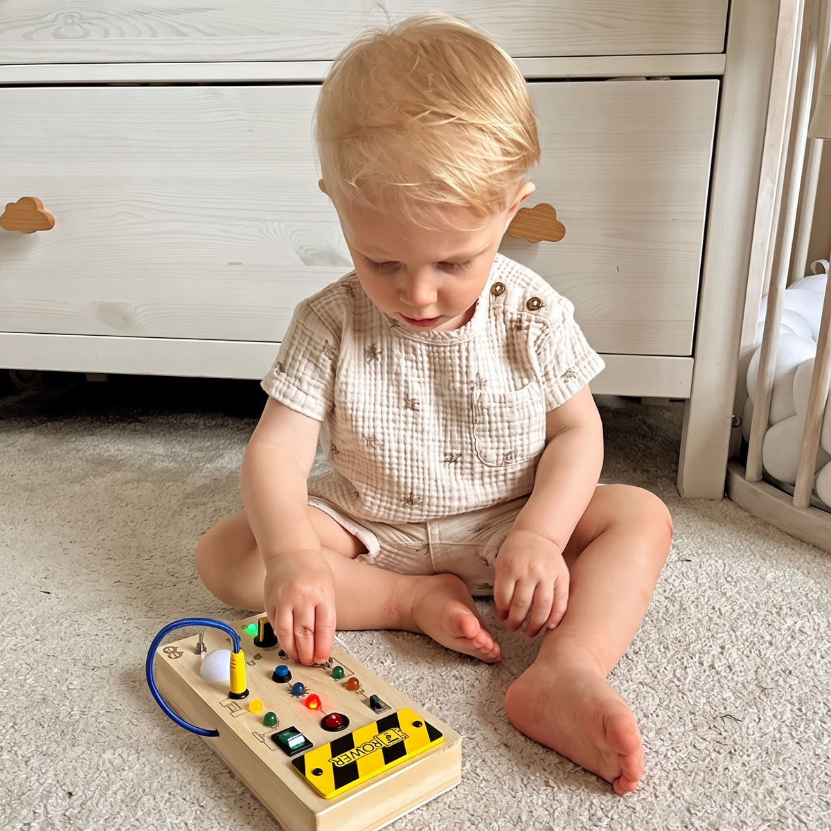 Sensory Busy Board with Switches, Buttons and Lights