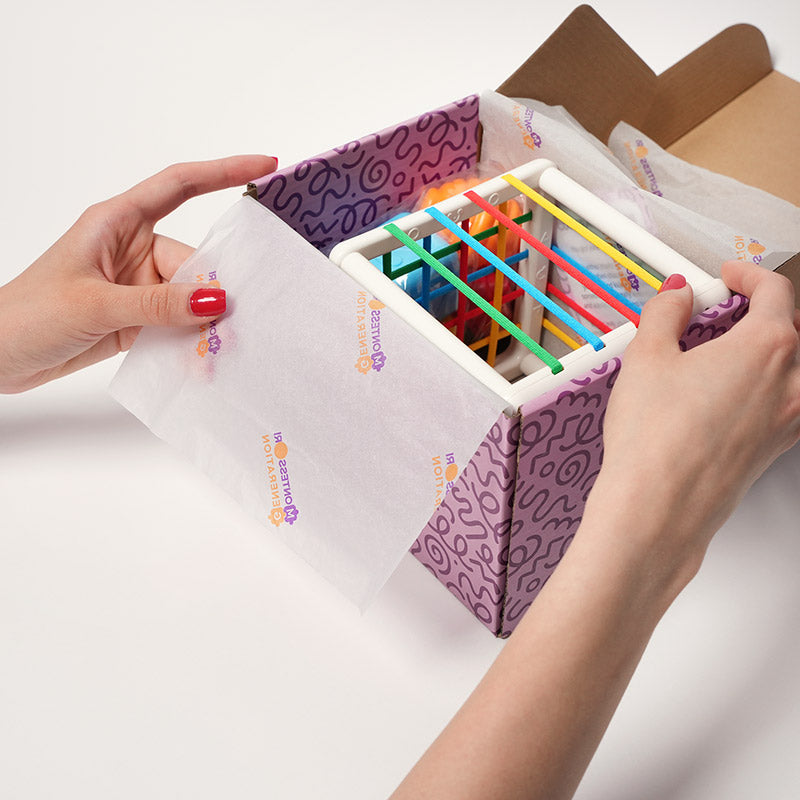 Shape Sorting Toy with 6 Textured Blocks and Elastic Strings