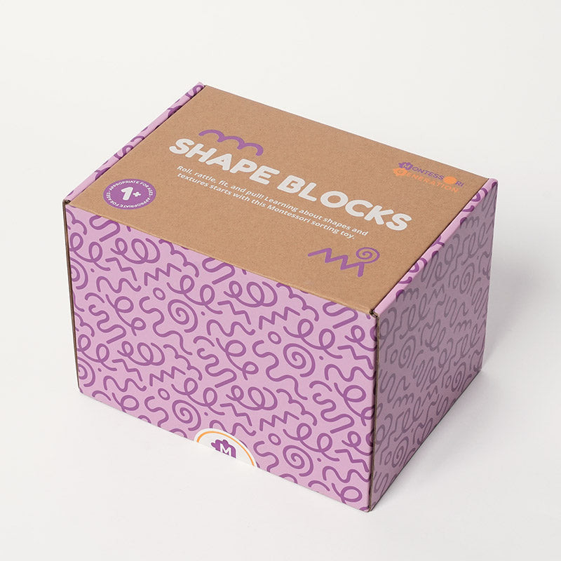Shape Sorting Toy with 6 Textured Blocks and Elastic Strings