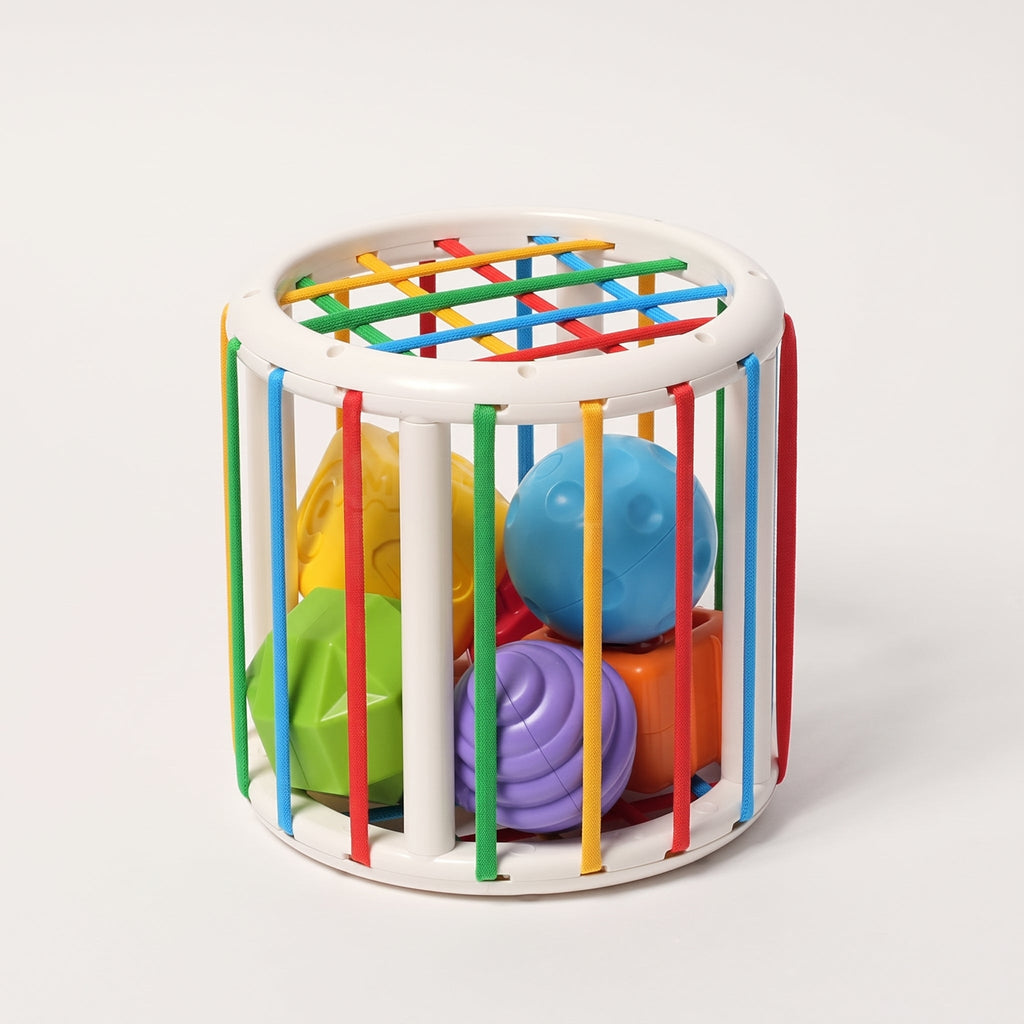 Shape Sorting Toy with 6 Textured Blocks and Elastic Strings