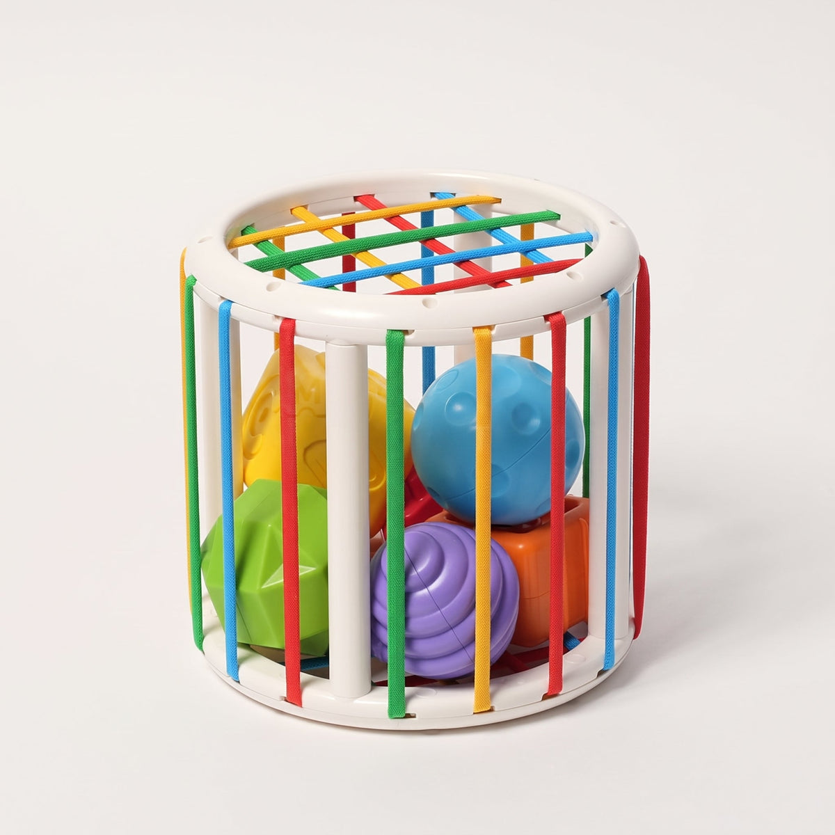 Shape Sorting Toy with 6 Textured Blocks and Elastic Strings