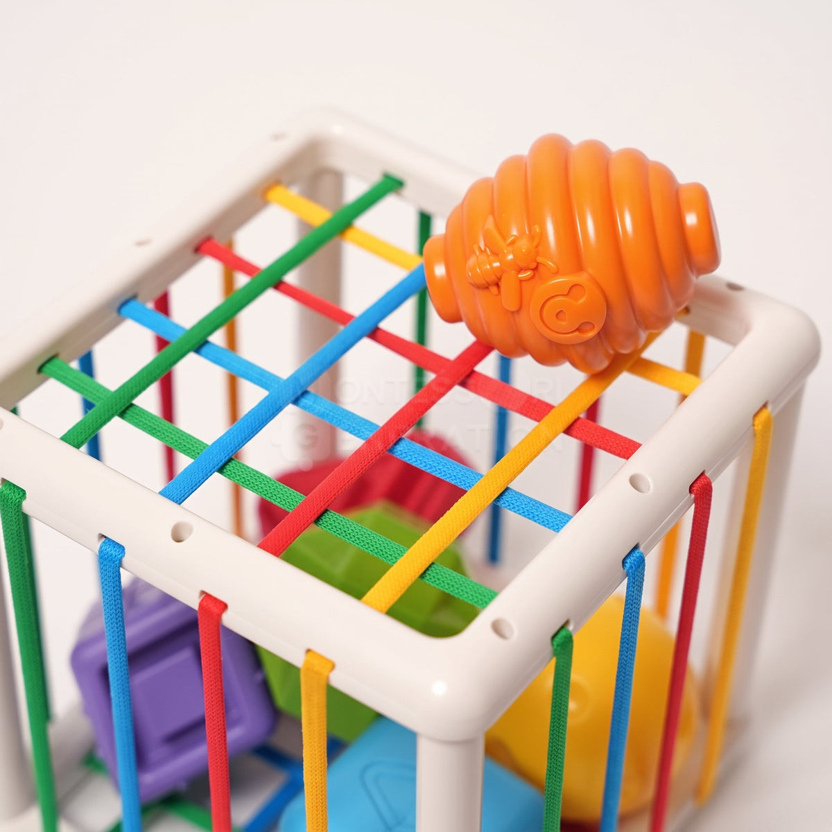 Shape Sorting Toy with 6 Textured Blocks and Elastic Strings
