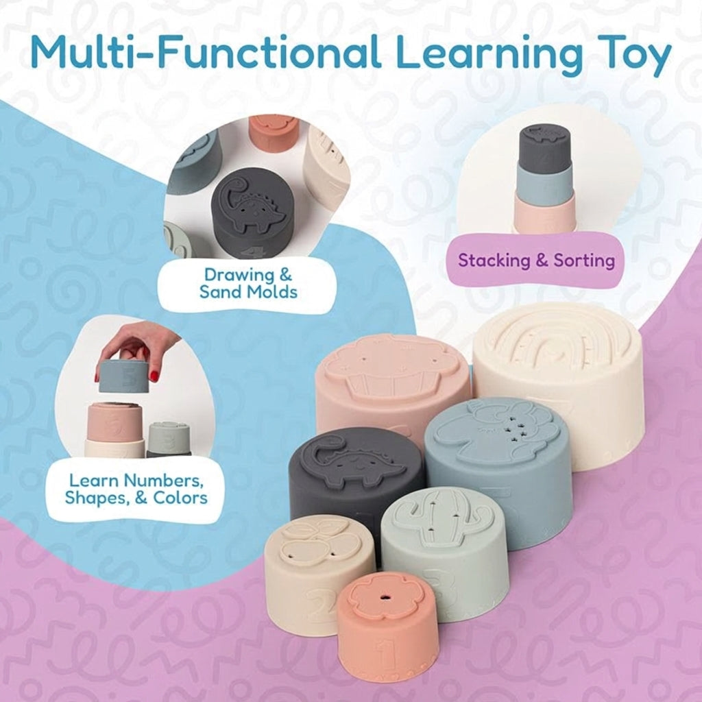 Silicone Stacking Cups Set with Textured Animals