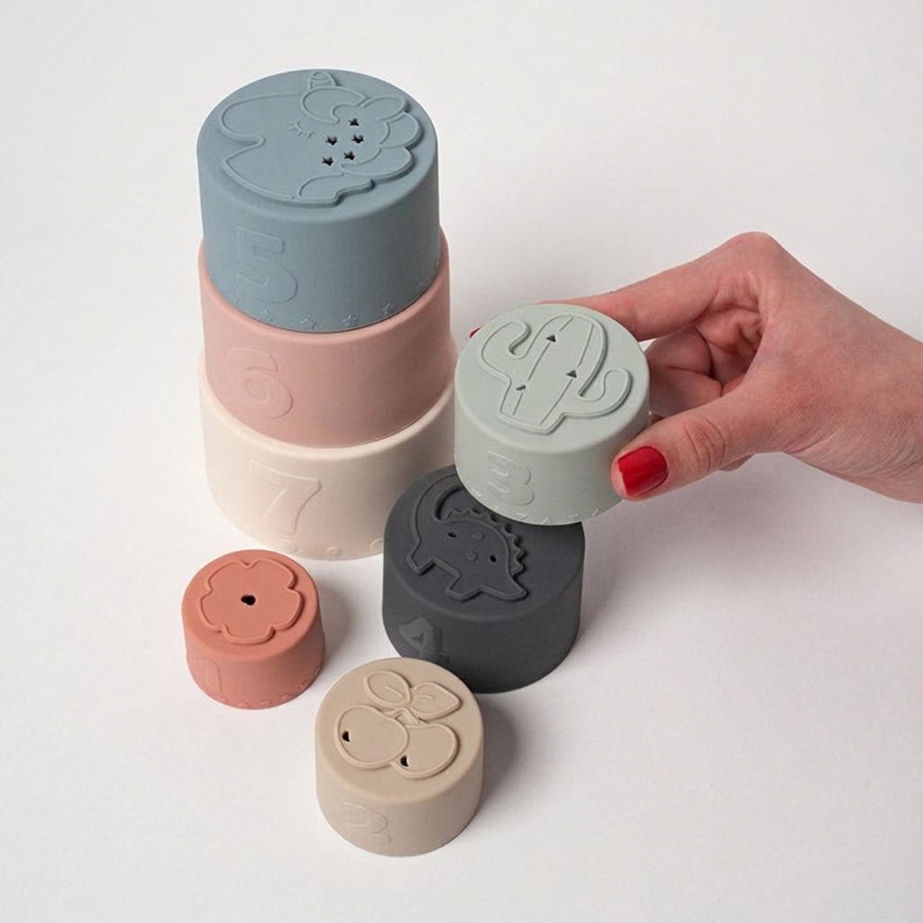 Silicone Stacking Cups Set with Textured Animals