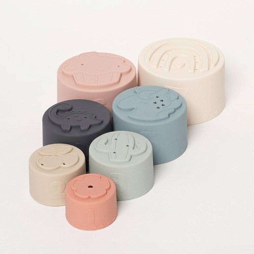 Silicone Stacking Cups Set with Textured Animals