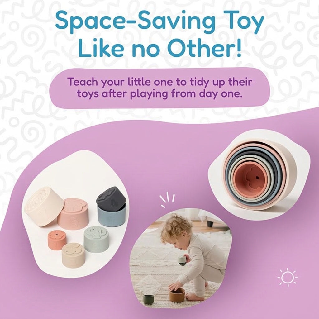 Silicone Stacking Cups Set with Textured Animals