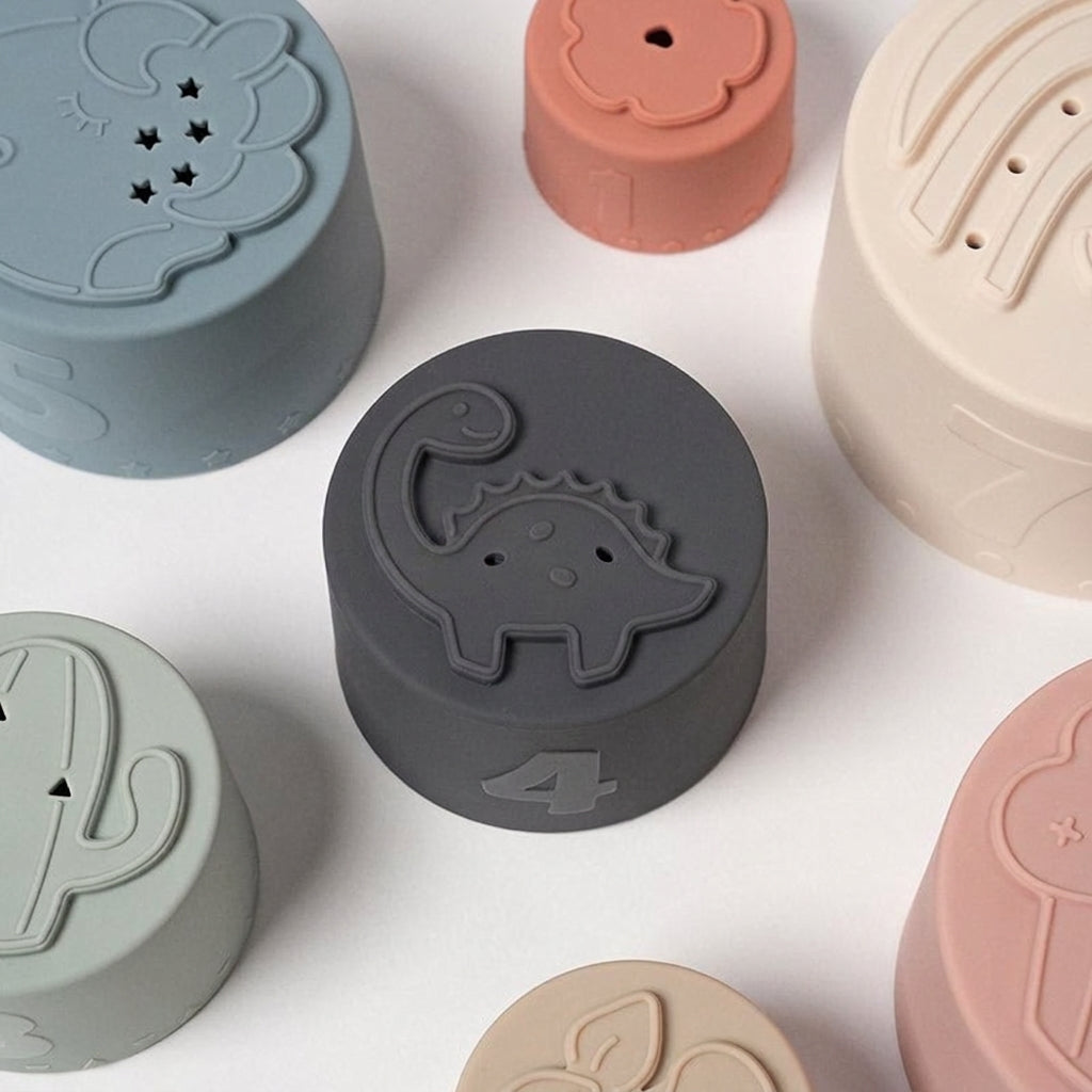 Silicone Stacking Cups Set with Textured Animals
