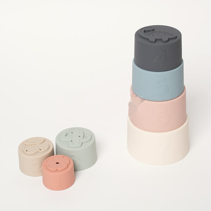 Silicone Stacking Cups Set with Textured Animals