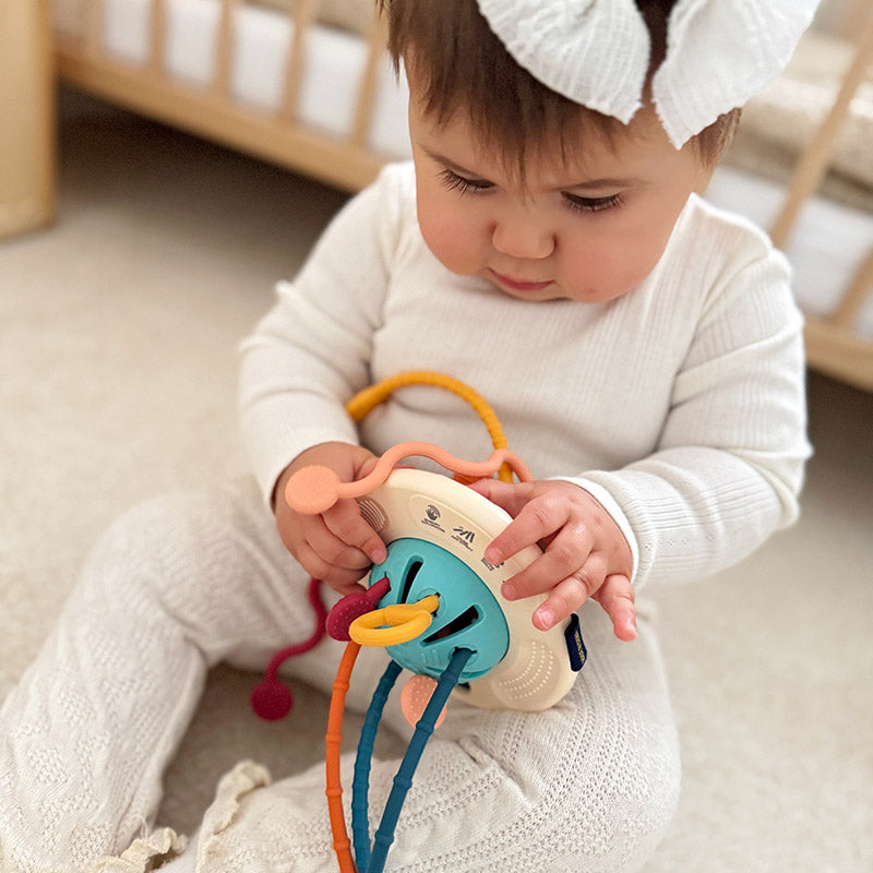 Baby Sensory Toy with Silicone Textures and Pull Cords