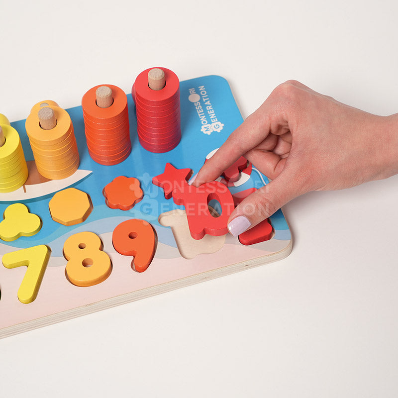 Montessori Counting Board with Numbers and Shapes