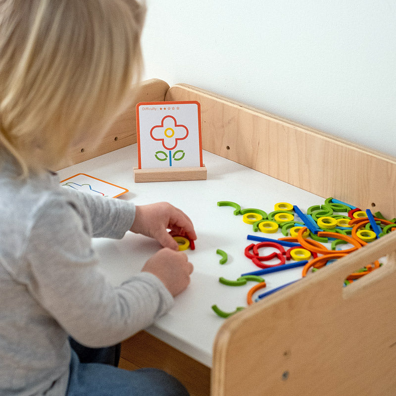 Pattern Building Game with Wooden Sticks and Challenge Cards
