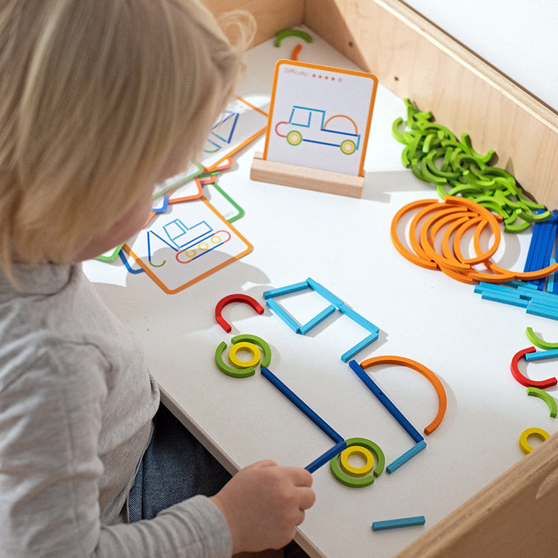 Pattern Building Game with Wooden Sticks and Challenge Cards