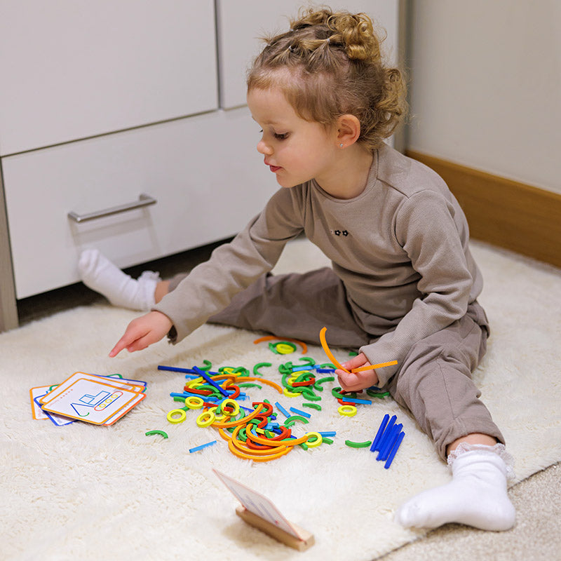 Pattern Building Game with Wooden Sticks and Challenge Cards